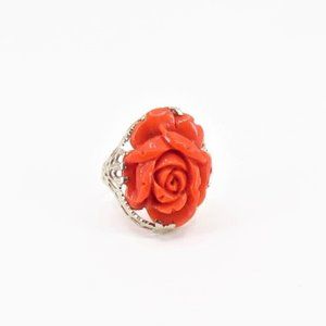 14k Filigree Carved Coral Rose Ring